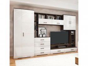 Стенка Коста МДФ (дуб венге/белый глянец) в Ленинском - leninskoe.mebel-nsk.ru | фото