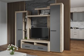 Стенка Марсель-4 (дуб крафт серый/графит серый) в Ленинском - leninskoe.mebel-nsk.ru | фото