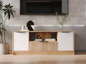 Тумба под ТВ  ТМ-001 Ивис (дуб крафт золотой/белый) в Ленинском - leninskoe.mebel-nsk.ru | фото